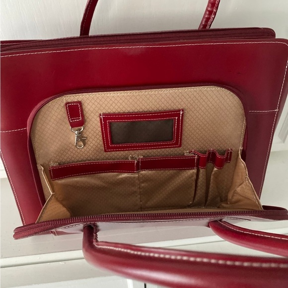 McKlein Lake Forest Laptop Briefcase Red Leather Satchel with side strap. LARGE - Picture 8 of 11